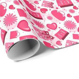 Papier Cadeau Journée des mères blanches et rouges Motif sans co