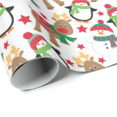 Papier Cadeau Jours fériés de Noël des mignons petits pingouins  (Coin rond)