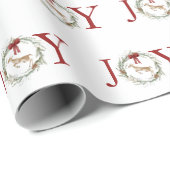 Papier Cadeau Jours fériés de Noël Rouge JOIE Wreath Cadeau (Coin rond)