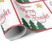 Papier Cadeau Jours Soyez Joyeux Arbres brillants Or Étoiles Scr (Coin rond)