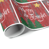 Papier Cadeau Jours Soyez Joyeux Bright Rustic Wood Gold Star Tr (Coin rond)