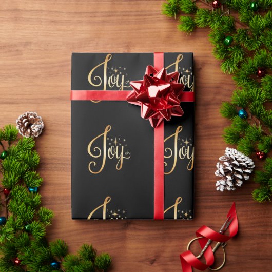 Papier Cadeau "Joy" Black Gold Script Élégant vacances (Cadeau de vacances)