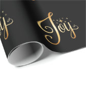 Papier Cadeau "Joy" Black Gold Script Élégant vacances (Coin rond)