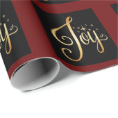 Papier Cadeau "Joy" Black Red Gold Script Élégant vacances (Coin rond)