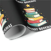 Papier Cadeau Joy Bookmas - Festive Book Stack for Book Lovers (Coin rond)
