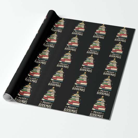 Papier Cadeau Joy Bookmas - Festive Book Stack for Book Lovers (Déroulé)
