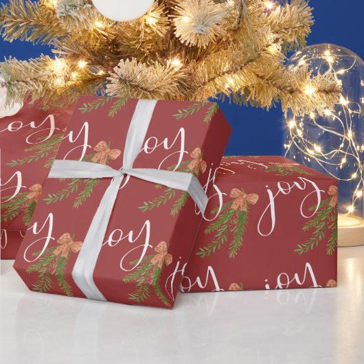 Papier Cadeau Joy Calligraphie Aquarelle Noël Verdure (Vacances)