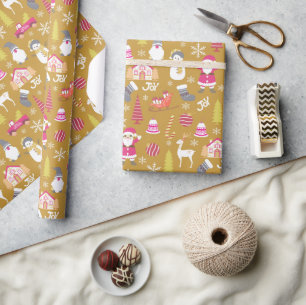 Papier Cadeau Joy Christmas Gold