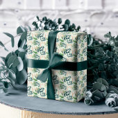 Papier Cadeau Joy Script Green Sage Floral Folial Foliage Noël