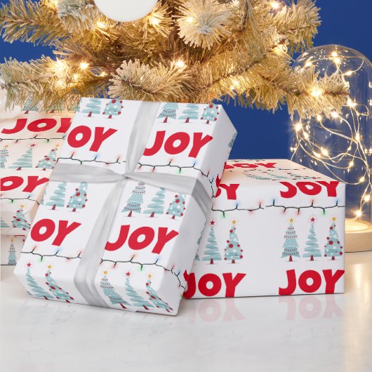 Papier Cadeau Joy Three Blue Christmas arbres éclairant (Vacances)