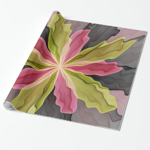 Papier Cadeau Joy, Vert rose Anthracite Imaginaire Fleur Fractal