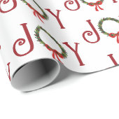 Papier Cadeau Joy Wreath Sur Blanc (Coin rond)