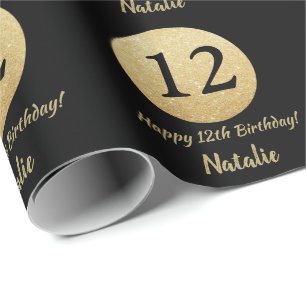 Papier Cadeau Joyeuse 12e anniversaire Parties scintillant Noir 