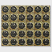 Papier Cadeau Joyeuse 15e anniversaire Parties scintillant noire (Plat)