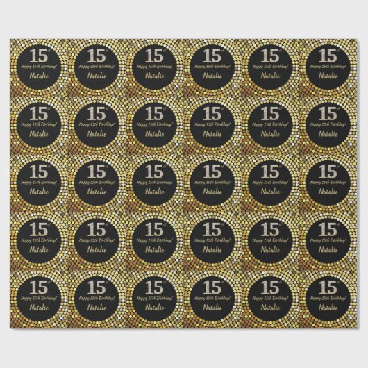 Papier Cadeau Joyeuse 15e anniversaire Parties scintillant noire (Plat)