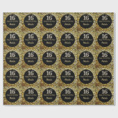 Papier Cadeau Joyeuse 16e anniversaire Parties scintillant noire (Plat)