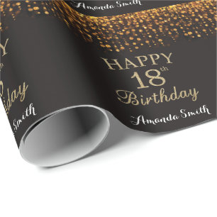 Papier Cadeau Joyeuse 18e anniversaire Parties scintillant noire