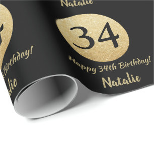 Papier Cadeau Joyeuse 34e anniversaire Parties scintillant Noir 