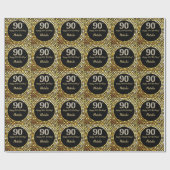 Papier Cadeau Joyeuse 90e anniversaire Parties scintillant noire (Plat)