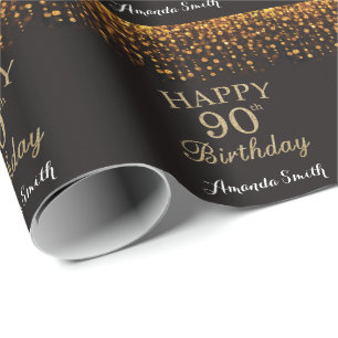 Papier Cadeau Joyeuse 90e anniversaire Parties scintillant noire