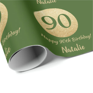 Papier Cadeau Joyeuse 90e anniversaire Parties scintillant verte