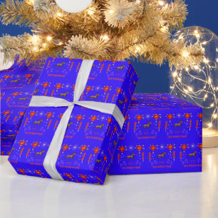 Papier Cadeau Joyeuse année nouvelle chinoise bleue