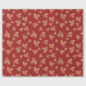 Papier Cadeau Joyeuse Aquarelle de Noël Or Holly Feuille Rouge (Plat)