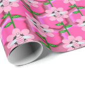 Papier Cadeau Joyeuse Bee Day Girl rose Anniversaire Bumblebee (Coin rond)