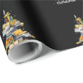 Papier Cadeau Joyeuse bibliothèque de Noël Arbre mignonne livre  (Coin rond)