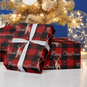 Papier Cadeau Joyeuse corde de Noël et cerf sur plaid