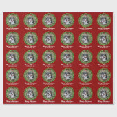 Papier Cadeau Joyeuse couronne de Noël Custom Chien Photo Rouge (Plat)
