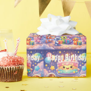 Papier Cadeau Joyeuse fête d'anniversaire dans l'espace avec des