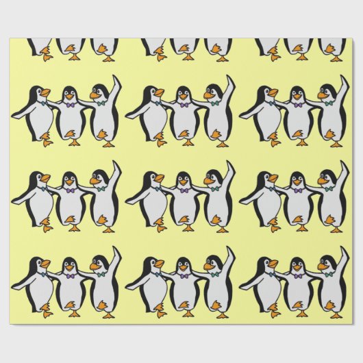 Papier Cadeau Joyeuse fête d'anniversaire des pingouins dansants (Plat)