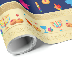 Papier Cadeau Joyeuse fête de Hanoukka Belle décoration de luxe
