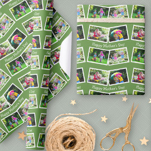 Papier Cadeau Joyeuse Fête des mères - 4 Photo Collage Zigzag - 