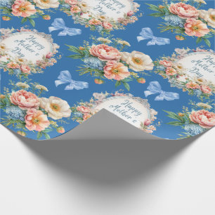 Papier Cadeau Joyeuse fête des mères Bleu floral