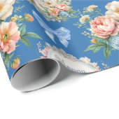 Papier Cadeau Joyeuse fête des mères Bleu floral (Coin rond)