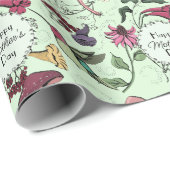 Papier Cadeau Joyeuse Fête des mères Enchantée Printemps Jardin (Coin rond)