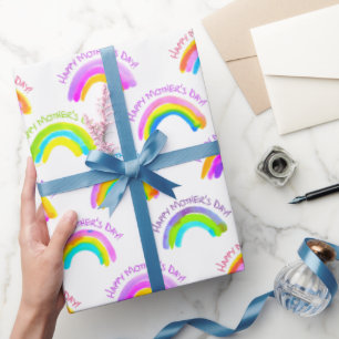 Papier Cadeau Joyeuse Fête des Mères Motif Arc-en-ciel Aquarelle
