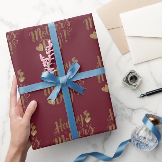 Papier Cadeau Joyeuse Fête des Mères Or Cœur Script (Cadeaux)