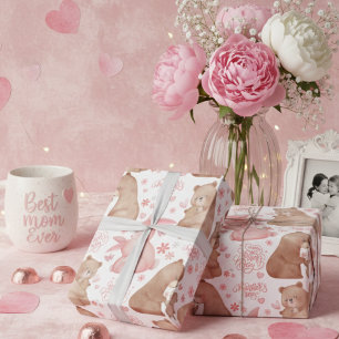 Papier Cadeau Joyeuse fête des Mères Ourson et Lapin Mignons