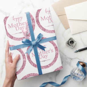Papier Cadeau Joyeuse Fête des Mères Paillettes Roses et Diamant