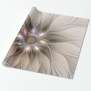 Papier Cadeau Joyeuse Fleur Abstrait Beige Brown Floral Fractal