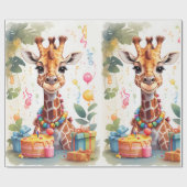 Papier Cadeau Joyeuse Giraffe avec cadeaux et gâteau | Papier d' (Plat)