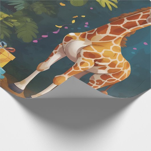 Papier Cadeau Joyeuse Giraffe avec cadeaux | Papier d'enrobage (Coin)