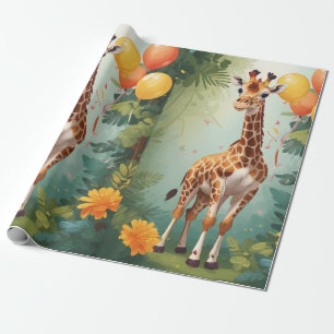 Papier Cadeau Joyeuse Giraffe & Cadeaux dans la jungle   Papier 