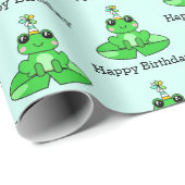 Papier Cadeau Joyeuse grenouille d'anniversaire (Coin rond)