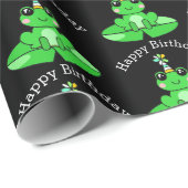 Papier Cadeau Joyeuse grenouille d'anniversaire (Coin rond)