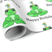 Papier Cadeau Joyeuse grenouille d'anniversaire (Coin rond)