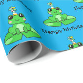 Papier Cadeau Joyeuse grenouille d'anniversaire (Coin rond)